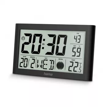 Hama Martinique digitale Funk-Wanduhr mit Thermometer und Hygrometer, Schwarz