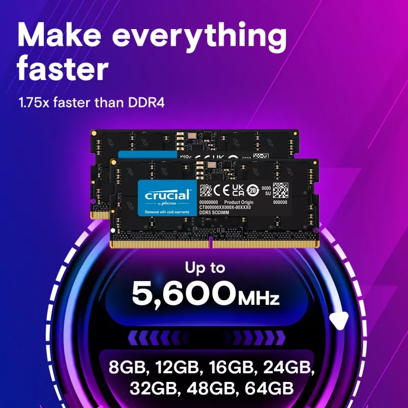 MICRON / CRUCIAL Notebook-Speicher – Crucial DDR5-5600 SODIMM – 128GB Kit (64GBx2)