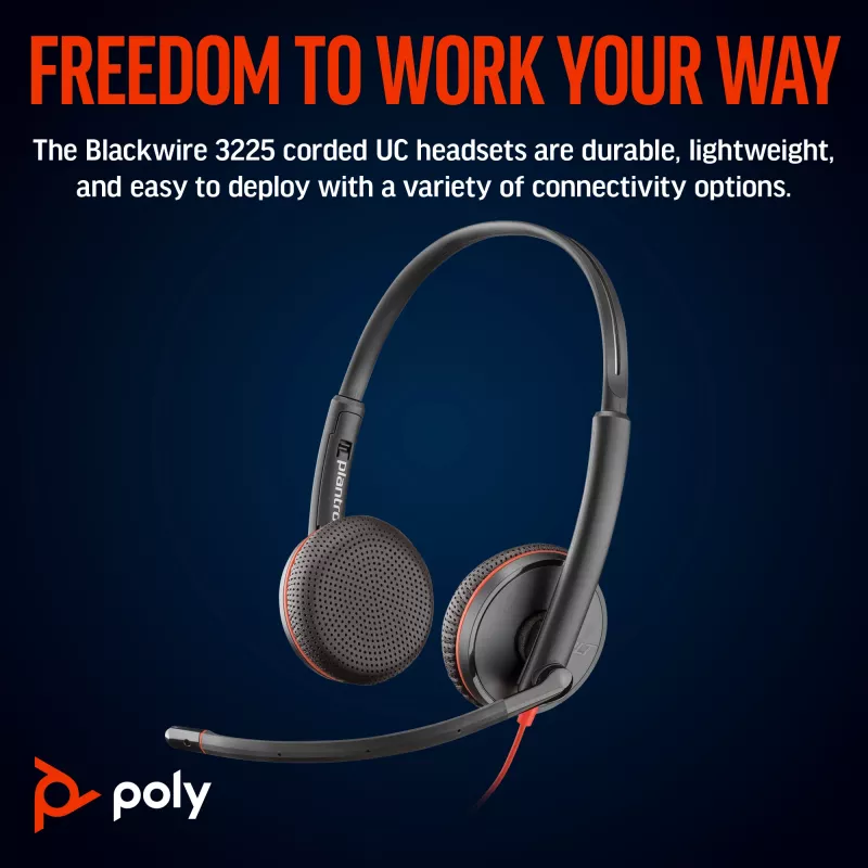 HP Poly Blackwire 3225 Stereo-USB-C-Headset +3,5-mm-Klinkenstecker +USB-C/A-Adapter (Bulk)