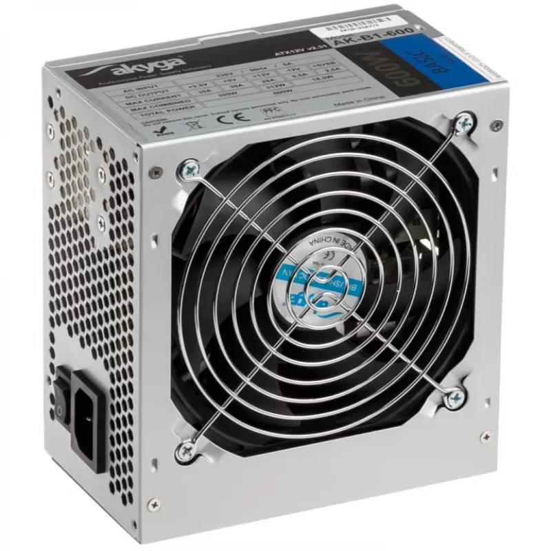 Akyga Basic AK-B1-600 ATX-Netzteil 600 W, 120-mm-Lüfter, passive PFC, Grau