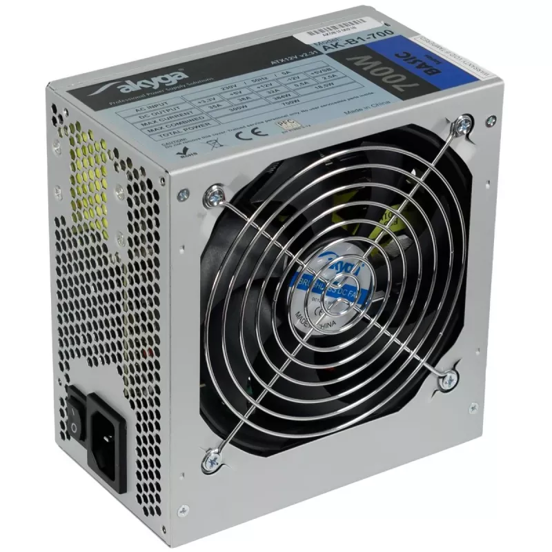 Akyga AK-B1-700 Basic 700 W ATX-Netzteil, passive PFC, 120 mm Lüfter, grau