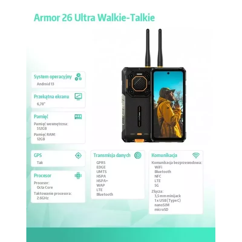 Ulefone Armor 26 Ultra 5G Smartphone, Walkie-Talkie, 12GB RAM, 512GB, IP69K, Schwarz (ohne Ladegerät)