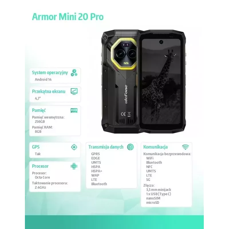 Smartphone UleFone Armor Mini 20 Pro 4G 6,1 Zoll 8/256GB Schwarz, Energieklasse B