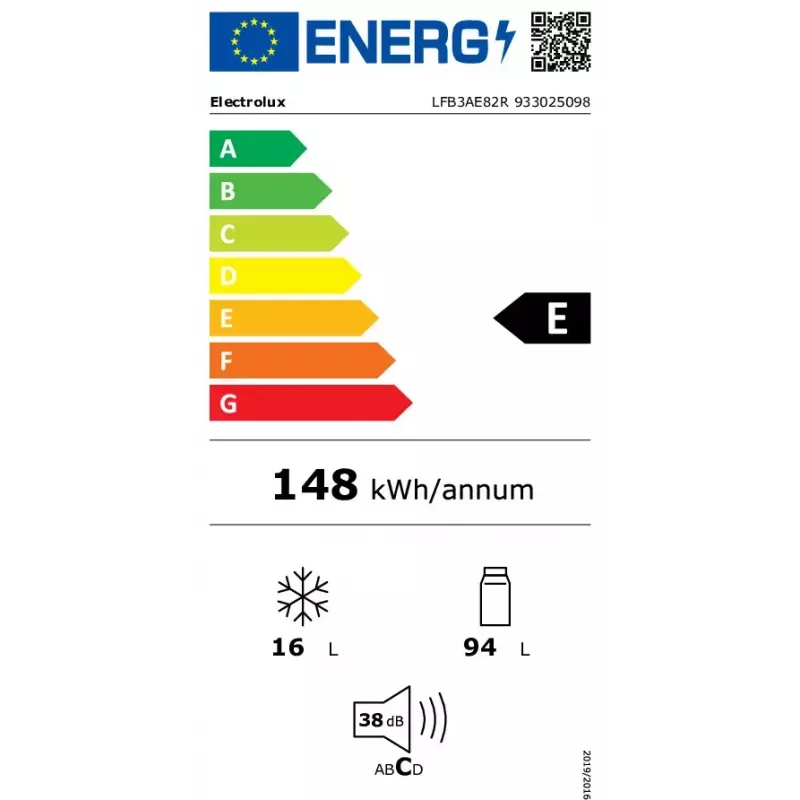 Einbau-Kombikühlschrank Electrolux LFB3AE82R — 93 L Gesamtvolumen, 16 L Gefrierfach oben, Touch-Steuerung, wechselbare Türen, weiß