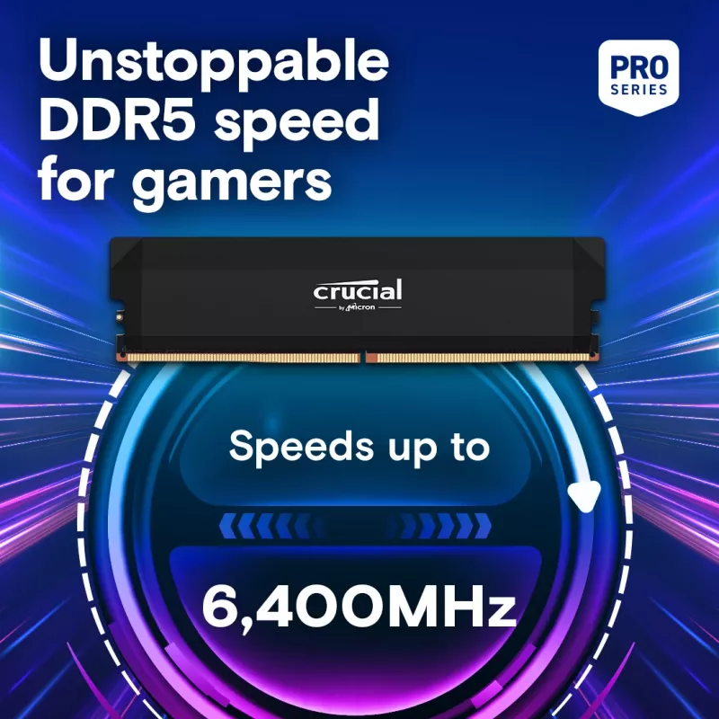 Crucial Pro OC CP32G64C40U5B 32 GB (1 x 32 GB) DDR5-6400 UDIMM CL40 Speichermodul, Schwarz