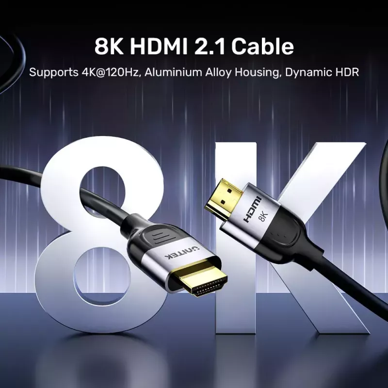 HDMI-Kabel UNITEK C11086GY01-1M 1m 2.1 48 Gbit/s Schwarz Grau