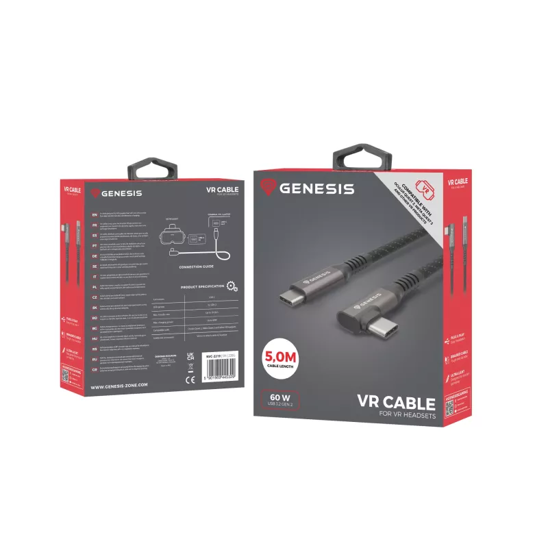 GENESIS NVC-2219 USB-Kabel USB 3.2 Gen 2 (3.1 Gen 2) 5 m USB C Schwarz, Grau