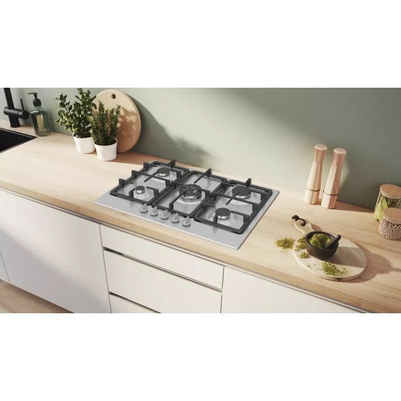 Bosch Serie 4 PGQ7B5K90 Kochfeld Edelstahl Einbau 75 cm Gas 5 Zone(n)