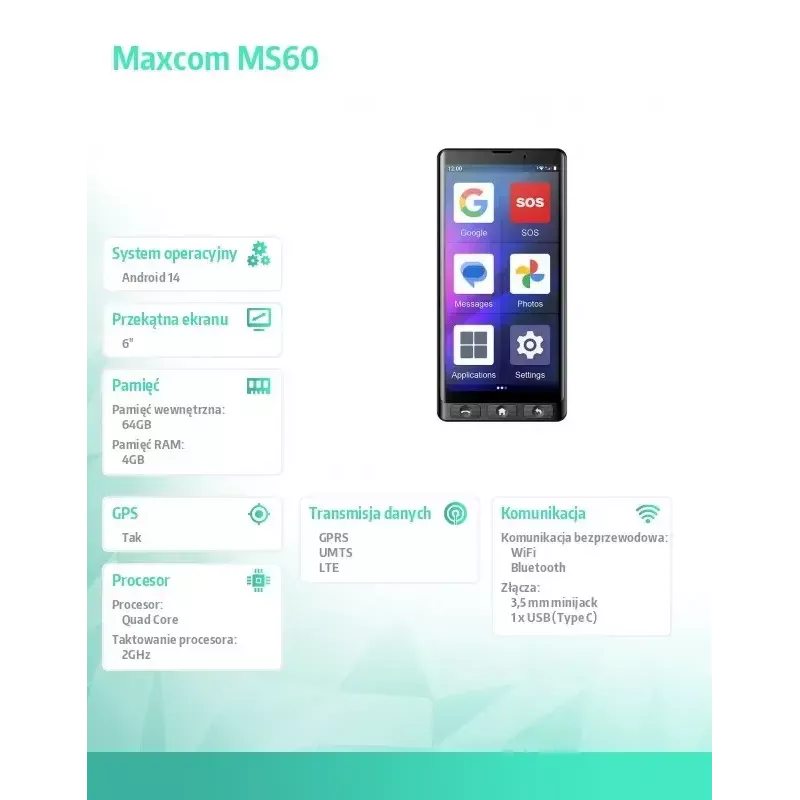 MAXCOM MS601 4G Smartphone für Senioren, 6 Zoll, 4GB/64GB, Android 14, Schwarz