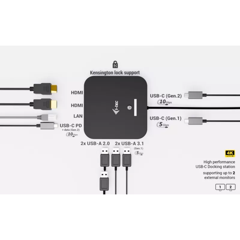 i-tec USB-C Dual-HDMI-Adapter C31DUALHDMIDPD100 – Dual-HDMI 4K@60Hz, USB-C Power Delivery 100 W