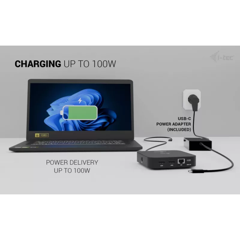 i-tec USB-C Dual-HDMI-Adapter C31DUALHDMIDPD100 – Dual-HDMI 4K@60Hz, USB-C Power Delivery 100 W
