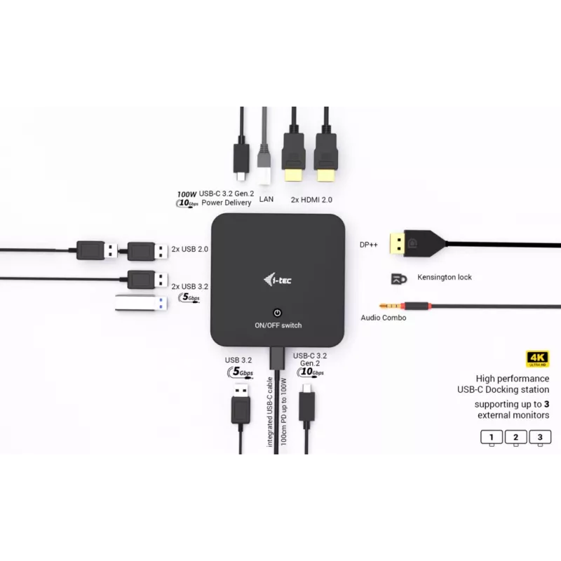 i-tec USB-C DP Dual HDMI Dockingstation, 100 W Power Delivery