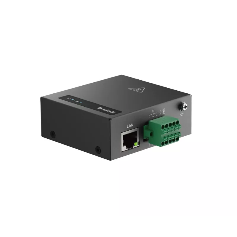 D-Link DOM-311-TSO 4G LTE IIoT RTU Gateway, 10/100 Mbit/s Ethernet, RS-232/485, Nano-SIM, 2 abnehmbare externe Antennen, 9–36 V DC, Schwarz