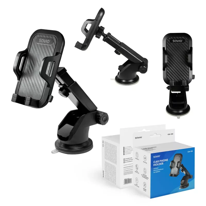 Savio CH-04 Autohandyhalterung, Windschutzscheiben-/Armaturenbrett-Halterung, Schwarz