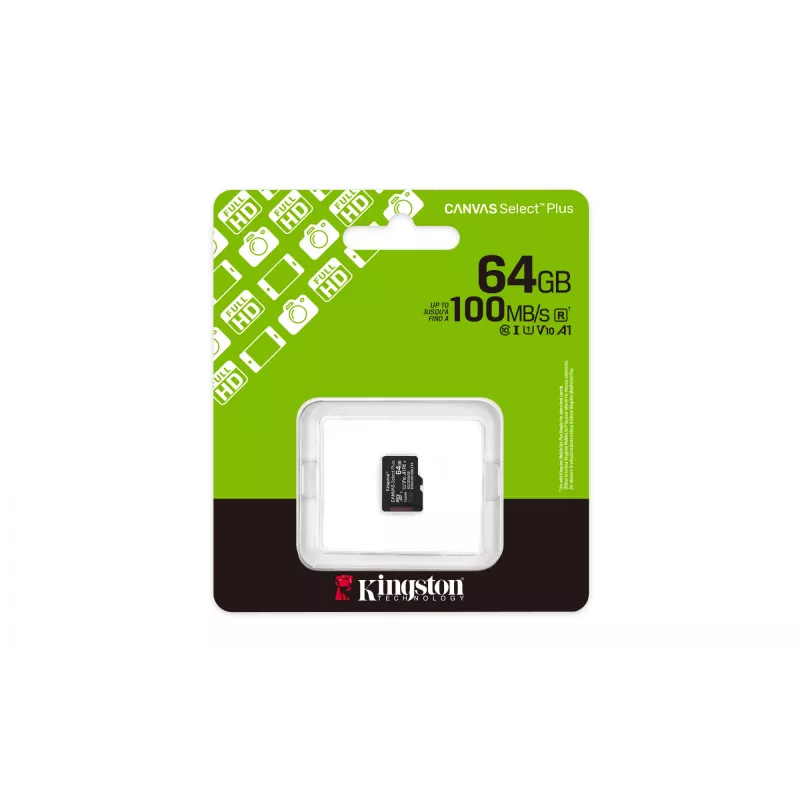 Kingston Technology 64GB micSDXC Canvas Select Plus Gen3 100R A1 Einzelpackung w/o ADP