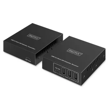 USB 3.2 Gen1 CAT-Extender von DIGITUS DA-73121 — 5 Gbit/s, 4 Ports (3× USB-A, 1× USB-C), 100 m, DC-betrieben