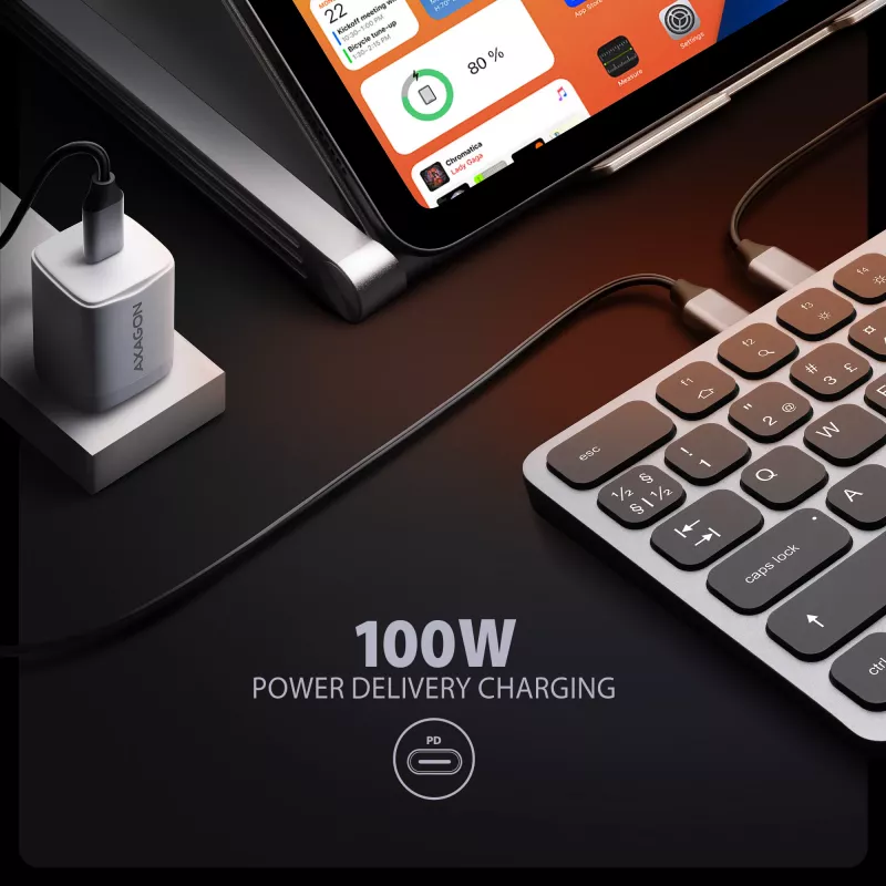 Axagon HMC-KB-NRD, USB 5Gbps Hub mit Tastatur, HDMI 4K/60Hz, 3x USB-A, SD/mSD, Audio, PD100, Nordisches Layout