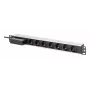 DIGITUS DN-95439 19-Zoll 1HE Aluminium Rack-PDU, 7x Schuko-Steckdosen, Leitungsschutzschalter, 16 A, 4000 W, 230 V, 50/60 Hz, 1,8 m Kabel