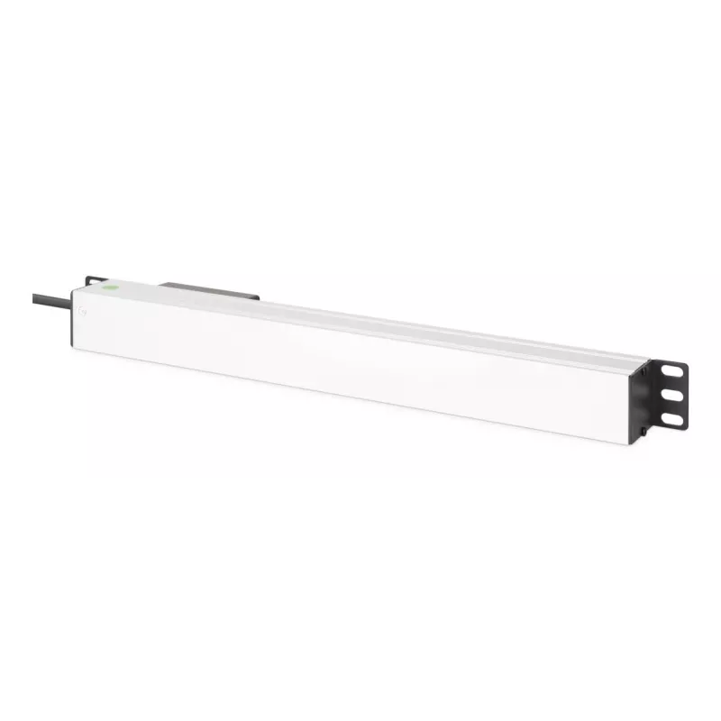DIGITUS DN-95439 19-Zoll 1HE Aluminium Rack-PDU, 7x Schuko-Steckdosen, Leitungsschutzschalter, 16 A, 4000 W, 230 V, 50/60 Hz, 1,8 m Kabel