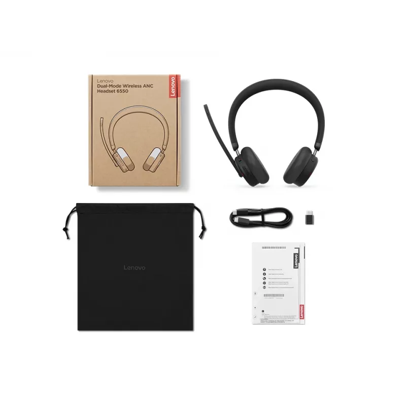 Lenovo 6550 Headset Kabellos Kopfband Office/Callcenter USB Type-C Bluetooth Schwarz