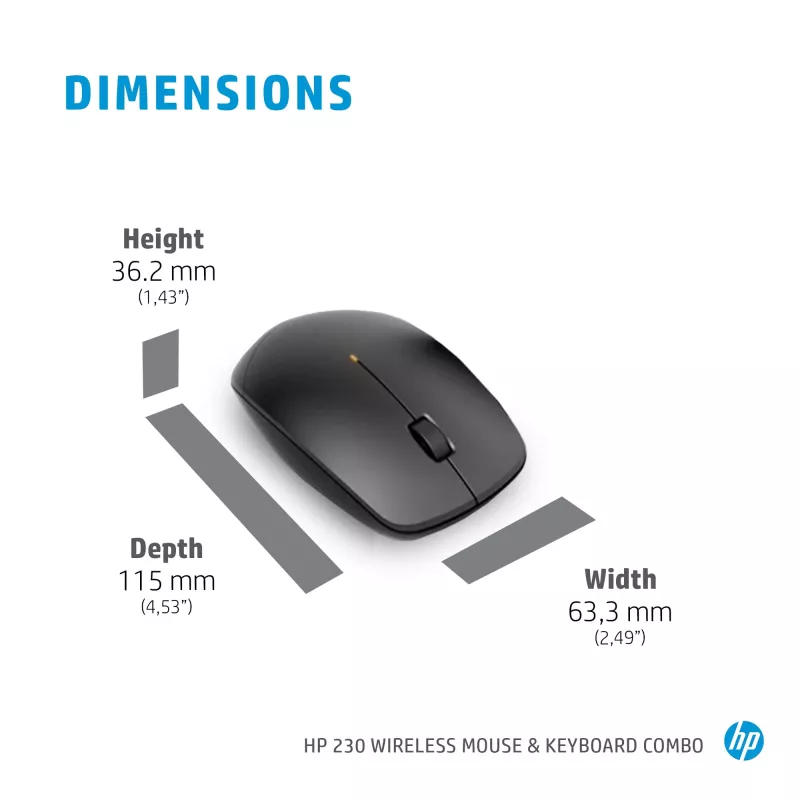 HP 230 Wireless-Maus-und-Tastatur-Kombination, Full-Size (100%), Wireless, RF Wireless, Membran, Schwarz, Maus enthalten
