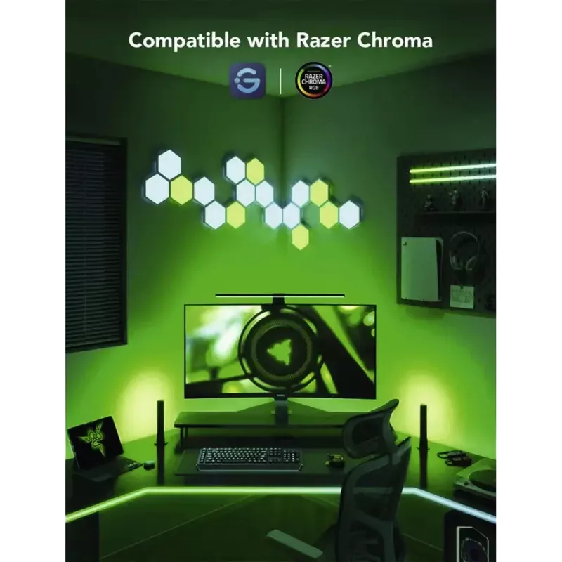 Smart-Beleuchtungsset Govee H6608 — WLAN/Bluetooth, schwarz, mehrfarbig, 3 Stück, 1,5 m Kabel