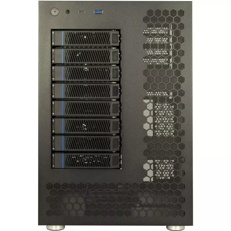 Inter-Tech IPC NAS-8 Mini-NAS-Gehäuse, 8 Laufwerksschächte, ITX/Micro-ATX/ATX, Schwarz