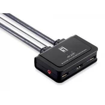 LevelOne 2-Port USB HDMI Kabel KVM-Switch, 1920 x 1200 Pixel, Schwarz, Grau