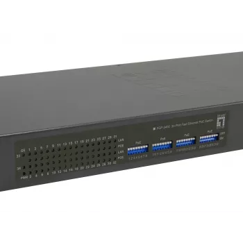 LevelOne 34-Port Fast Ethernet PoE Switch, 802.3at/af PoE, 32 PoE-Ausgänge, 2 x Gigabit RJ45, 380W
