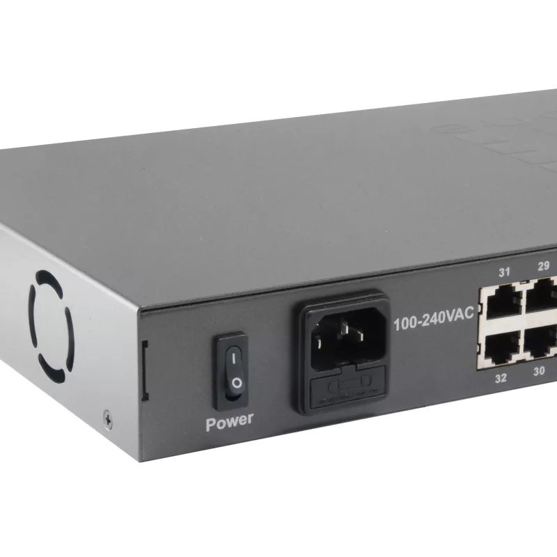 LevelOne 34-Port Fast-Ethernet-PoE-Switch, 802.3at/af PoE, 32 PoE-Ausgänge, 2 x Gigabit RJ45, 630W
