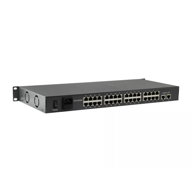 LevelOne 34-Port Fast-Ethernet-PoE-Switch, 802.3at/af PoE, 32 PoE-Ausgänge, 2 x Gigabit RJ45, 630W