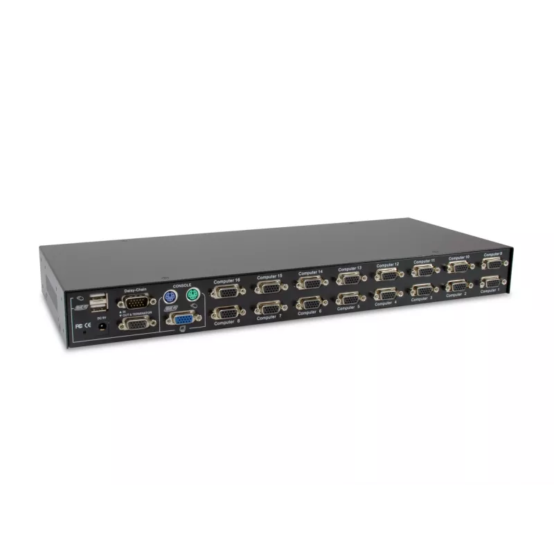 LevelOne 16-Port PS/2-USB VGA KVM-Switch, 2048 x 1536 Pixel, Rack-Montage, 1U, Schwarz