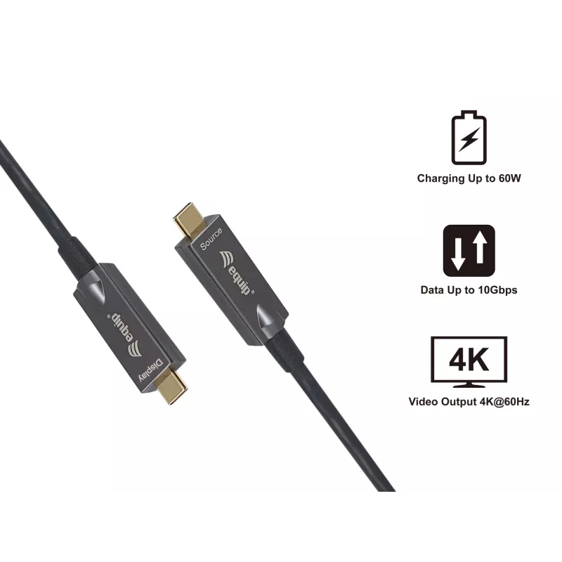 Equip USB-C-zu-C Aktives Optisches Kabel, 10m, 4K/60Hz, Video+Daten+PD