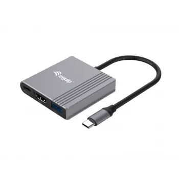 Equip 133488 3-in-1 USB-C auf HDMI / USB-A / USB-PD-Adapter, USB 3.2 Gen 1 (3.1 Gen 1), 4K/60 Hz, 100 W PD, Aluminium, Schwarz/Grau