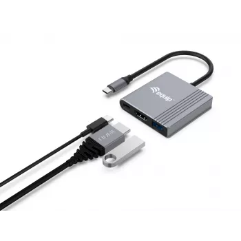 Equip 133488 3-in-1 USB-C auf HDMI / USB-A / USB-PD-Adapter, USB 3.2 Gen 1 (3.1 Gen 1), 4K/60 Hz, 100 W PD, Aluminium, Schwarz/Grau