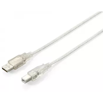 Equip USB 2.0 Type A to Type B Kabel, 3.0m , Transparent silver