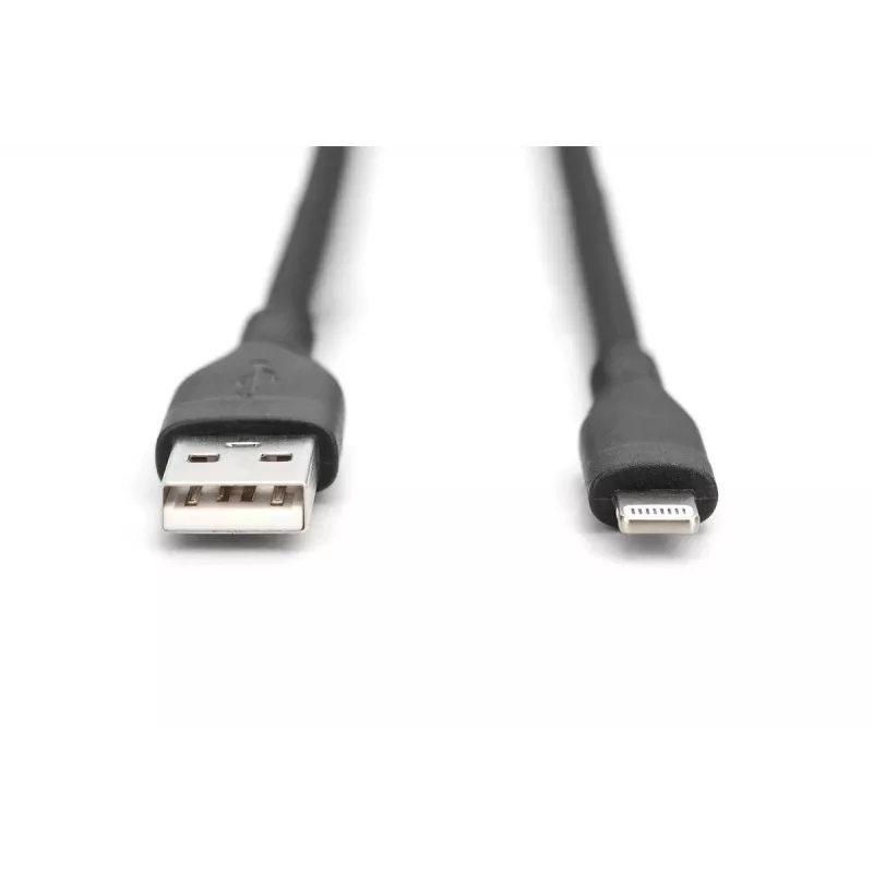 DIGITUS USB-Silikon-Ladekabel USB-A - Lightning 2m USB 2.0 12W - 2m schwarz