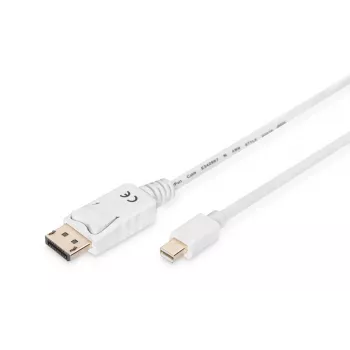 DIGITUS DisplayPort Verbindungskabel, Mini DP - DP M/M, 2m mit Verriegelung, DP 1.1a konform, weiß