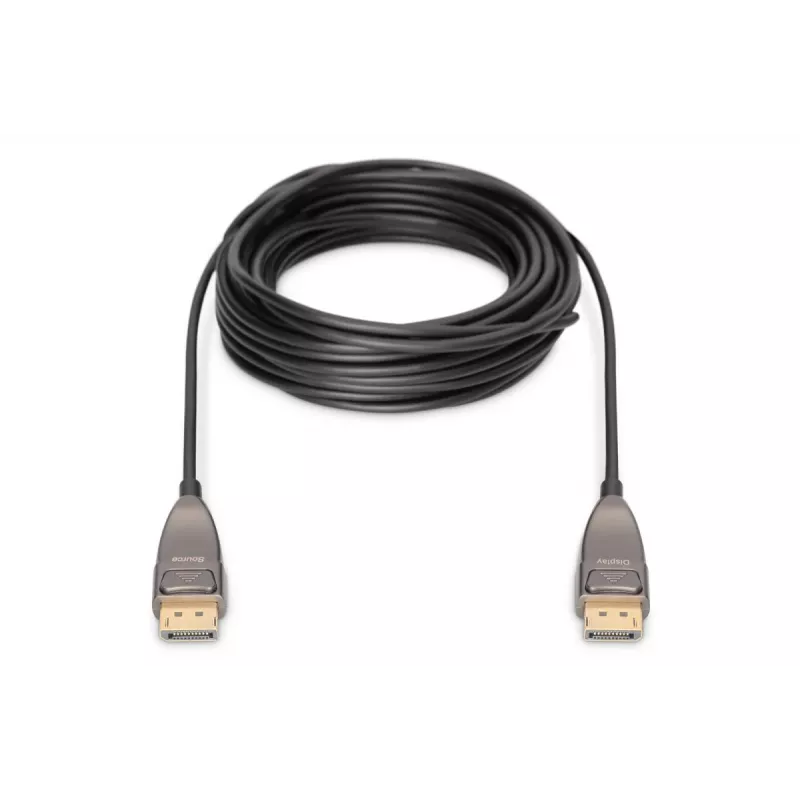 DIGITUS DisplayPort AOC Hybrid-Glasfaserverbindungskabel M/M UHD 8K@60Hz, CE, schwarz 10m