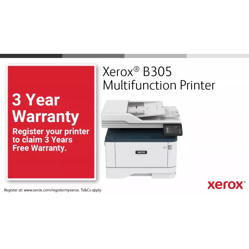Xerox B305 A4 38ppm Wireless Duplex Copy/Print/Scan PS3 PCL5e/6 2 Trays 350 Sheets