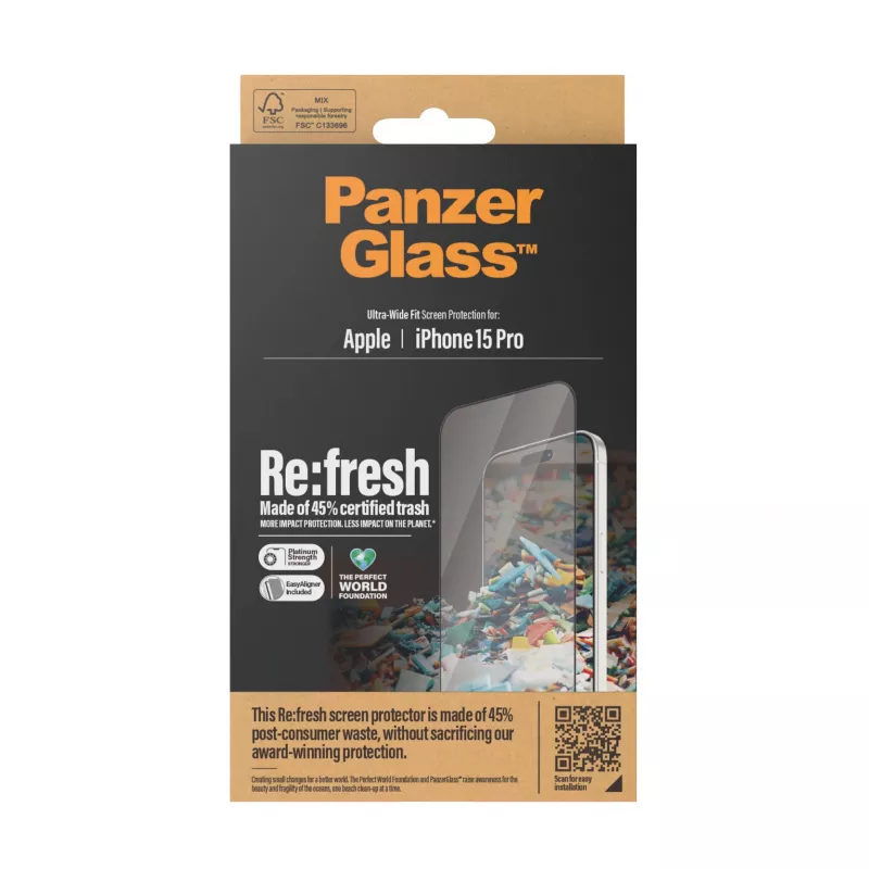 PanzerGlass ® Re:fresh Displayschutz iPhone 15 Pro | Ultra-Wide Fit mit EasyAligner