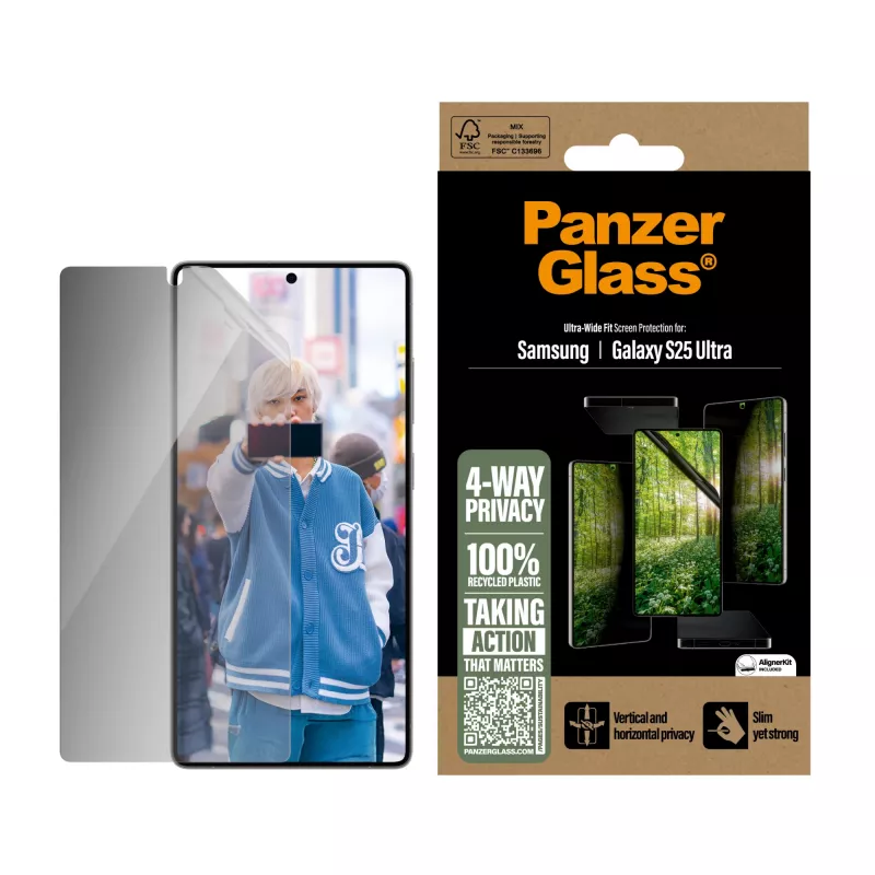 PanzerGlass ® ECO MATRIX 4-Wege-Sichtschutz Displayfolie Samsung Galaxy S25 Ultra | Ultraweite Passform