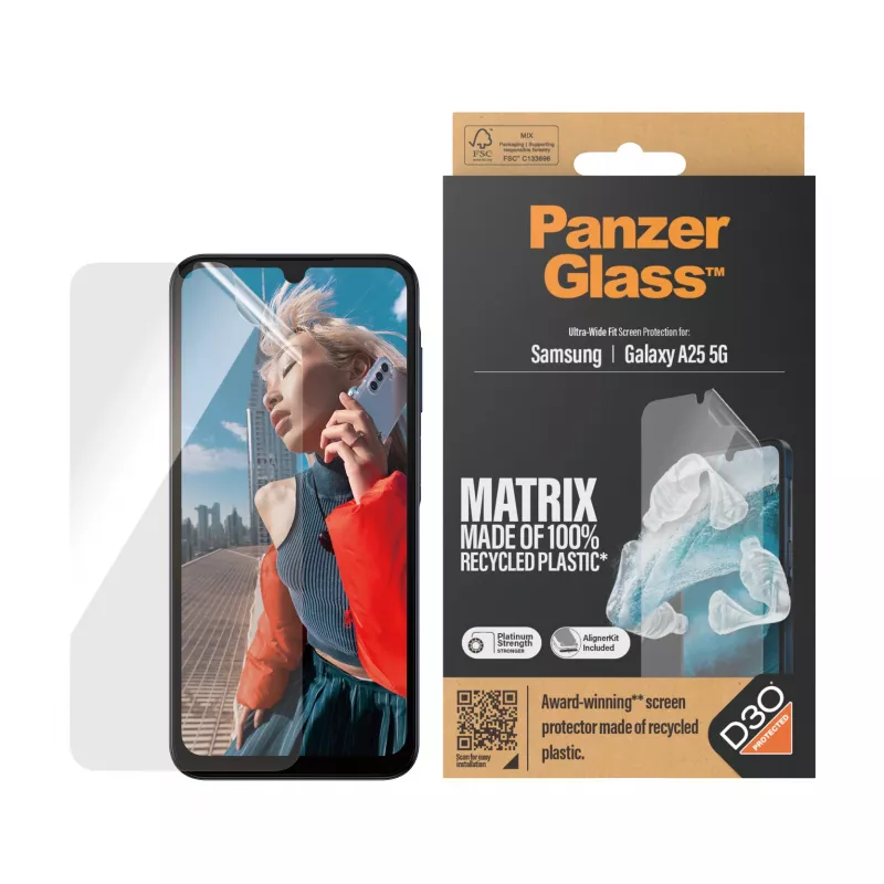 PanzerGlass ® ECO MATRIX Displayschutzfolie mit D3O® Samsung Galaxy A25 5G | Ultra-Wide Fit mit AlignerKit