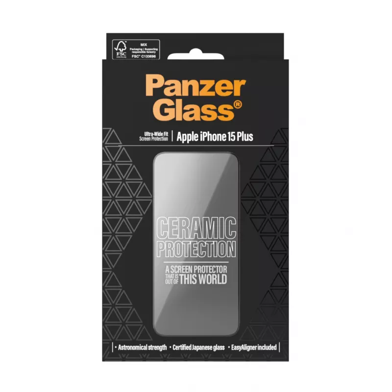 PanzerGlass ® Ceramic Protection für iPhone 15 Plus | Ultra-Wide Fit mit EasyAligner