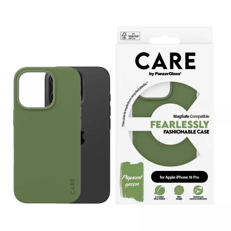 PanzerGlass CARE Fashionable Hülle für iPhone 16 Pro 6,3 Zoll, mit MagSafe, grün