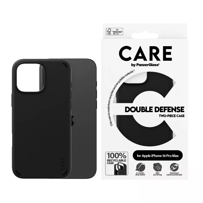 PanzerGlass CARE Feature Case Double Defense Hülle für iPhone 16 Pro Max 6,9 Zoll, schwarz