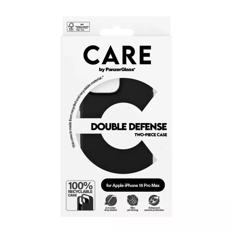 PanzerGlass CARE Feature Case Double Defense Hülle für iPhone 16 Pro Max 6,9 Zoll, schwarz