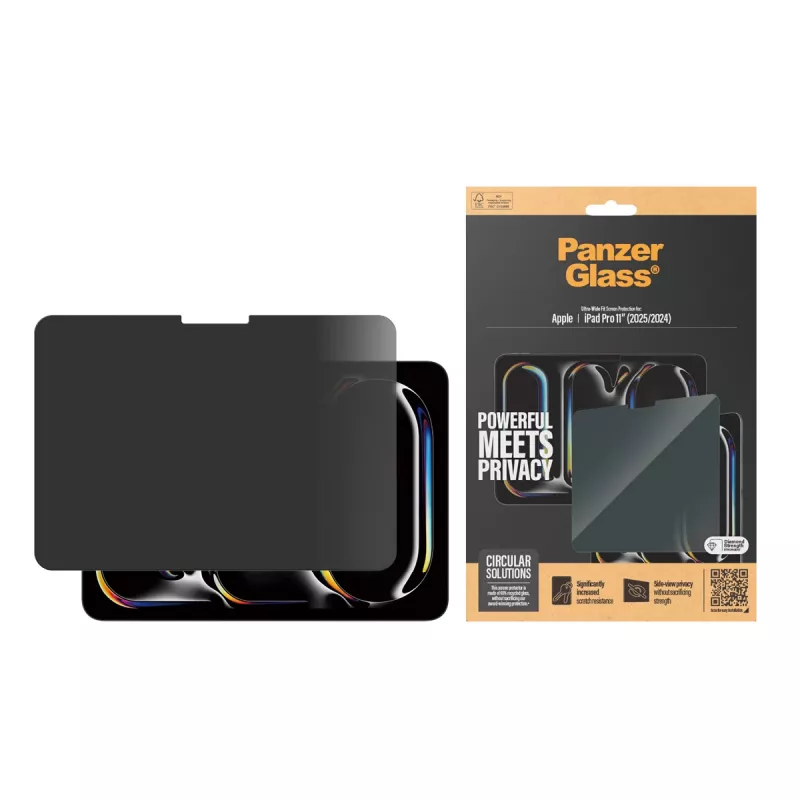 PanzerGlass Privacy Displayschutz für iPad Pro 11 Zoll (2024) M4, Ultra-Wide Fit, Glas, schwarzer Rahmen