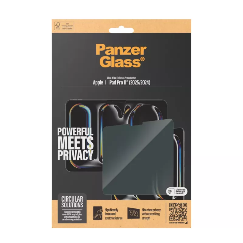 PanzerGlass Privacy Displayschutz für iPad Pro 11 Zoll (2024) M4, Ultra-Wide Fit, Glas, schwarzer Rahmen