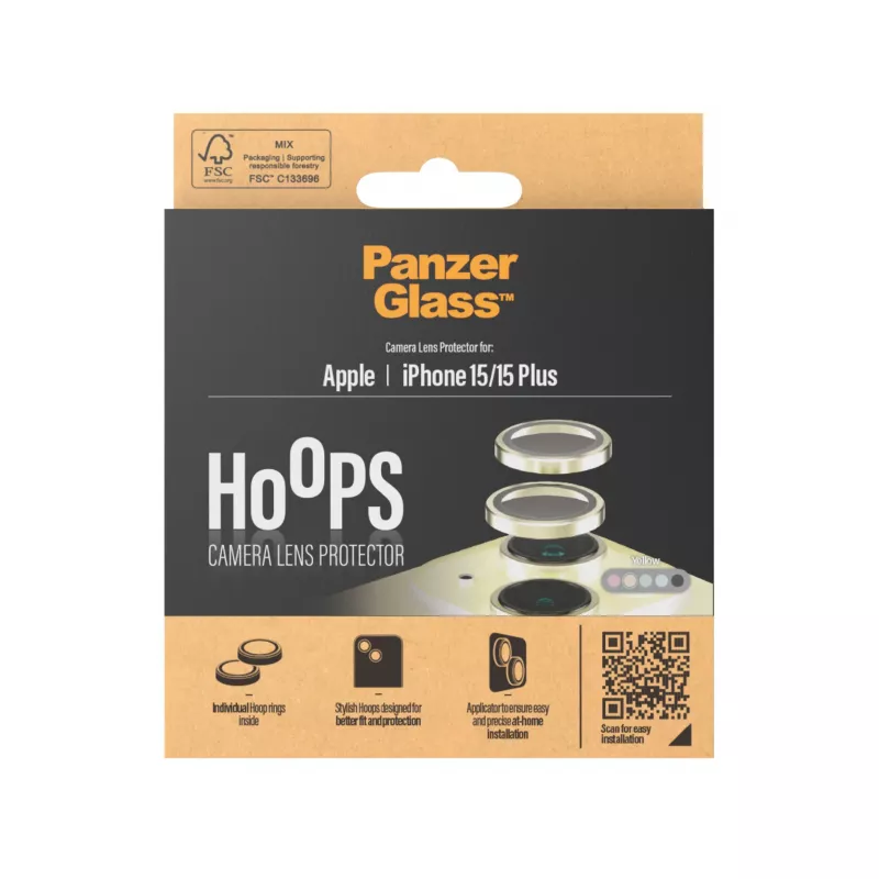 PanzerGlass ® Hoops® Kamera-Linsenschutz Gelb iPhone 15 | 15 Plus